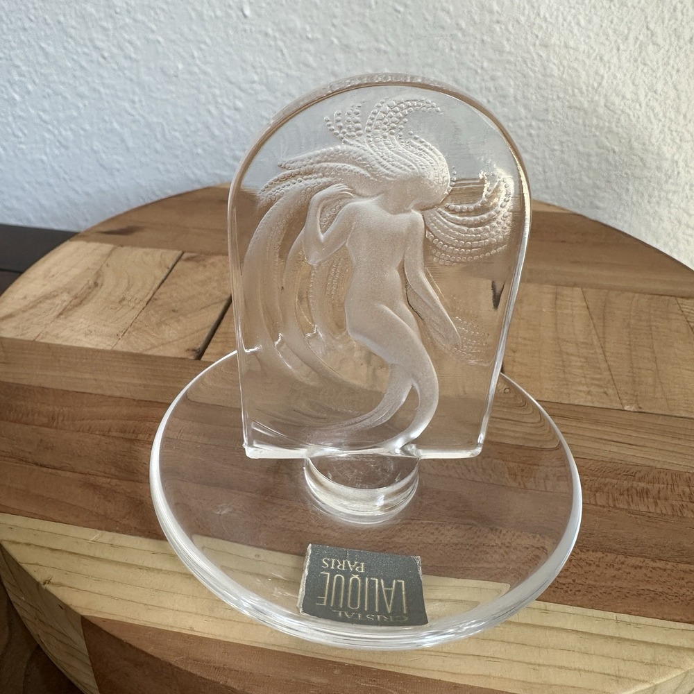 VTG Lalique Naiade Water Nymph Ring Tray 3.8 Inch Frosted Crystal Signed Label
